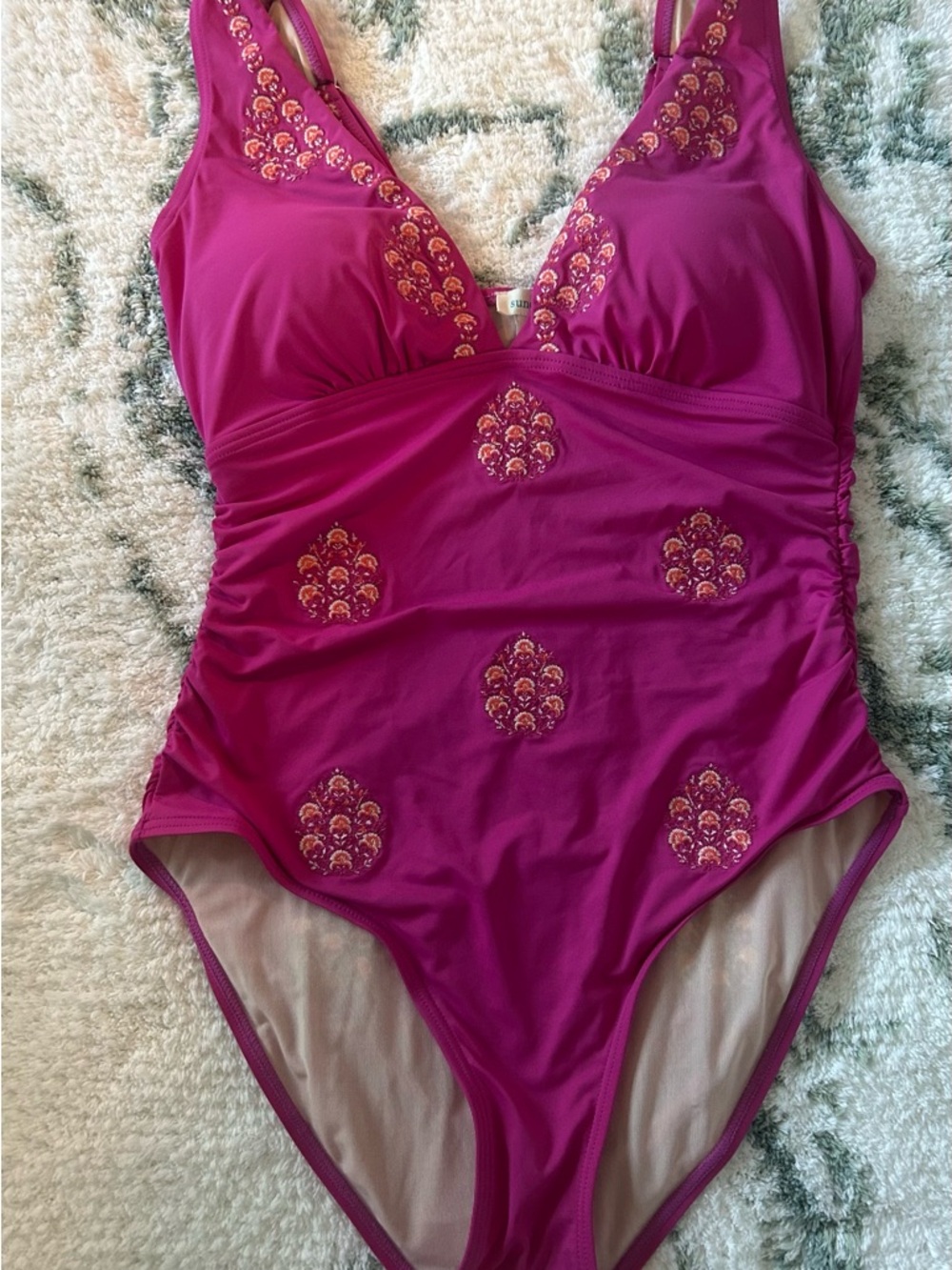 Sundance Magenta One-Piece Swimsuit with Embroidered Motifs